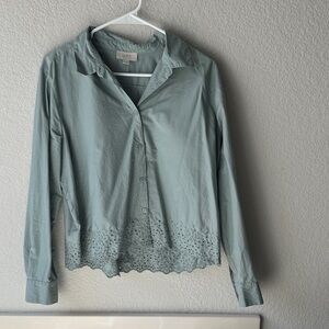 LOFT Women's Soft Green Button Down Shirt